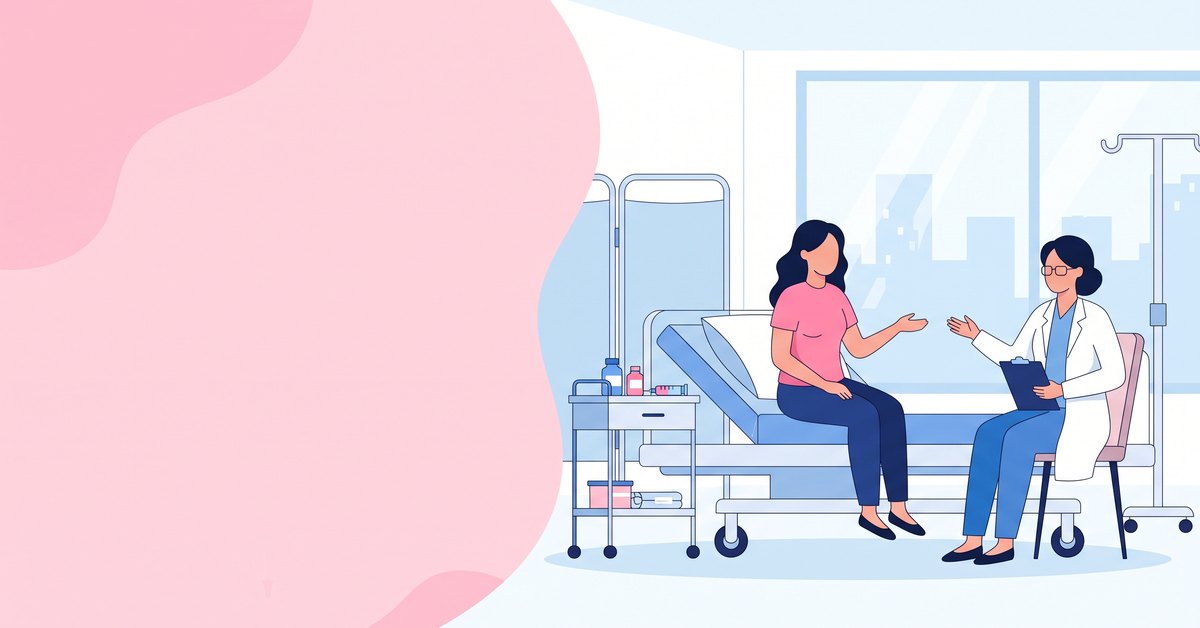 Doctor discussing treatment options with a patient during a gynecology consultation for uterine fibroids